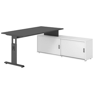 HAMMERBACHER OSE16SB höhenverstellbarer Schreibtisch grafit rechteckig, T-Fuß-Gestell grau 160,0 x 80,0 cm