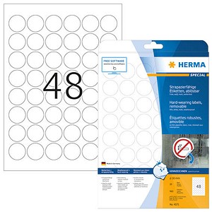 HERMA wetterfeste Folienetiketten 4571 weiß 30,0 x 30,0 mm, 20 Blatt