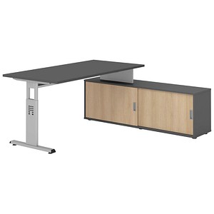 HAMMERBACHER OSE16SB höhenverstellbarer Schreibtisch grafit rechteckig, T-Fuß-Gestell silber 160,0 x 80,0 cm