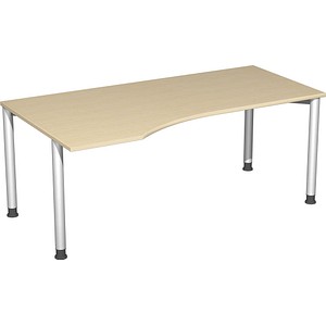 geramöbel Flex höhenverstellbarer Schreibtisch buche, silber Trapezform, 4-Fuß-Gestell silber 180,0 x 80,0/100,0 cm