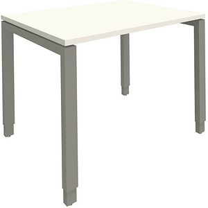 fm Sidney höhenverstellbarer Schreibtisch weiß rechteckig, 4-Fuß-Gestell Quadratrohr silber 100,0 x 80,0 cm