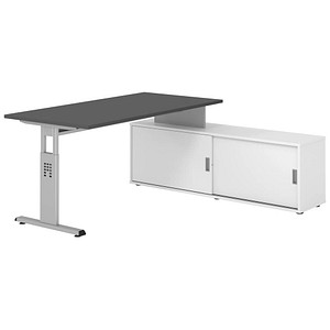 HAMMERBACHER OSE16SB höhenverstellbarer Schreibtisch grafit rechteckig, T-Fuß-Gestell silber 160,0 x 80,0 cm