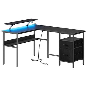 VASAGLE Schreibtisch schwarz L-Form, 8-Fuß-Gestell schwarz 150,0 x 120,0 cm