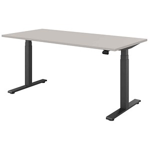 fm fouraction elektrisch höhenverstellbarer Schreibtisch lichtgrau rechteckig, T-Fuß-Gestell anthrazit 160,0 x 80,0 cm