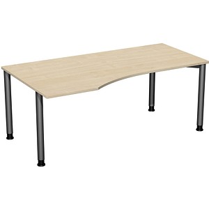geramöbel Flex höhenverstellbarer Schreibtisch ahorn, anthrazit Trapezform, 4-Fuß-Gestell grau 180,0 x 80,0/100,0 cm