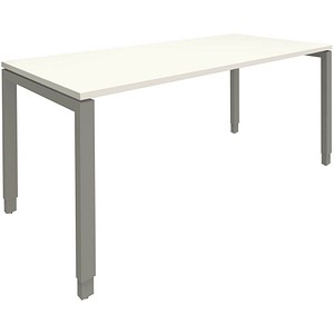 fm Sidney höhenverstellbarer Schreibtisch weiß rechteckig, 4-Fuß-Gestell Quadratrohr silber 180,0 x 80,0 cm