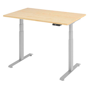 BaseLite elektrisch höhenverstellbarer Schreibtisch ahorn rechteckig, T-Fuß-Gestell silber 120,0 x 80,0 cm