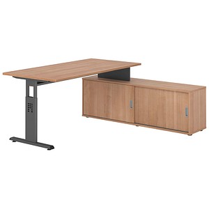 HAMMERBACHER OSE16SB höhenverstellbarer Schreibtisch nussbaum rechteckig, T-Fuß-Gestell grau 160,0 x 80,0 cm