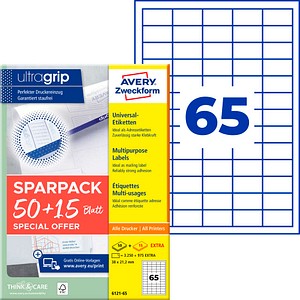 AVERY Zweckform Etiketten weiß 38,0 x 21,2 mm, 65 Blatt