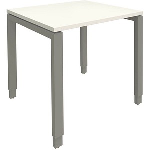 fm Sidney höhenverstellbarer Schreibtisch weiß rechteckig, 4-Fuß-Gestell Quadratrohr silber 80,0 x 80,0 cm