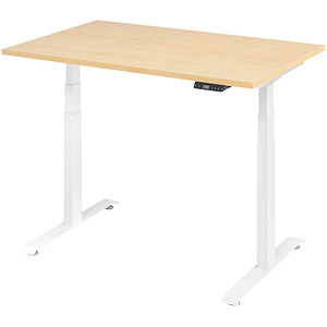 BaseLite elektrisch höhenverstellbarer Schreibtisch ahorn rechteckig, T-Fuß-Gestell weiß 120,0 x 80,0 cm