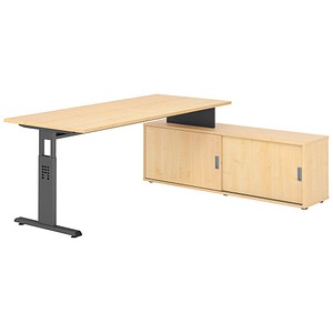 HAMMERBACHER OSE19SB höhenverstellbarer Schreibtisch ahorn rechteckig, T-Fuß-Gestell grau 180,0 x 80,0 cm
