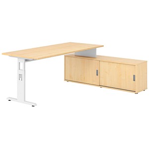 HAMMERBACHER OSE19SB höhenverstellbarer Schreibtisch ahorn rechteckig, T-Fuß-Gestell weiß 180,0 x 80,0 cm