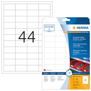 HERMA wetterfeste Folienetiketten 4572 weiß 48,3 x 25,4 mm, 20 Blatt