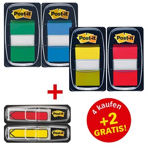 AKTION: Post-it® Index Haftmarker farbsortiert 4x 50 Streifen + GRATIS 2x Index-Pfeile à 24 Streifen