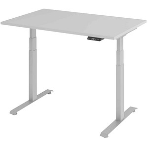 BaseLite elektrisch höhenverstellbarer Schreibtisch lichtgrau rechteckig, T-Fuß-Gestell silber 120,0 x 80,0 cm
