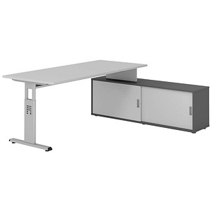 HAMMERBACHER OSE19SB höhenverstellbarer Schreibtisch lichtgrau rechteckig, T-Fuß-Gestell silber 180,0 x 80,0 cm