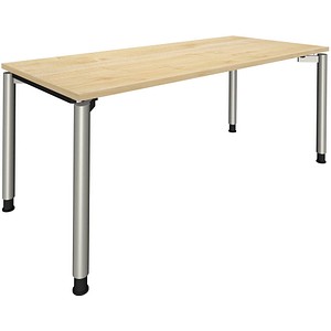 fm Sidney höhenverstellbarer Schreibtisch königsahorn rechteckig, 4-Fuß-Gestell Rundrohr silber 180,0 x 80,0 cm