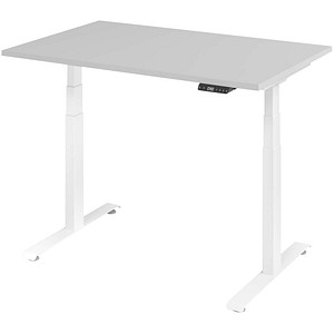 BaseLite elektrisch höhenverstellbarer Schreibtisch lichtgrau rechteckig, T-Fuß-Gestell weiß 120,0 x 80,0 cm