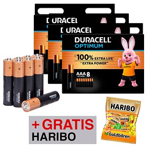 AKTION: DURACELL Batterien Optimum Alkali-Mangan Micro AAA 1,5 V, 32 St. + GRATIS Haribo Saft-Goldbären-Minis