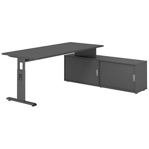HAMMERBACHER OSE19SB höhenverstellbarer Schreibtisch grafit rechteckig, T-Fuß-Gestell grau 180,0 x 80,0 cm