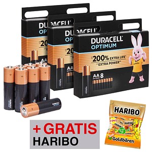 AKTION: DURACELL Batterien Optimum Alkali-Mangan Mignon AA 1,5 V, 32 St. + GRATIS HARIBO Saft Goldbären Minibeutel 220 g