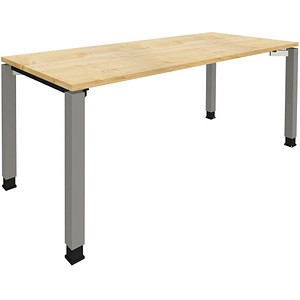 fm Sidney höhenverstellbarer Schreibtisch königsahorn rechteckig, 4-Fuß-Gestell Quadratrohr silber 180,0 x 80,0 cm