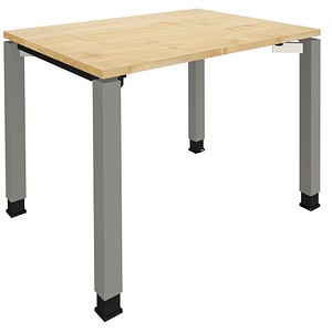 fm Sidney höhenverstellbarer Schreibtisch königsahorn rechteckig, 4-Fuß-Gestell Quadratrohr silber 100,0 x 80,0 cm
