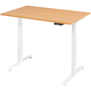 BaseLite elektrisch höhenverstellbarer Schreibtisch buche rechteckig, T-Fuß-Gestell weiß 120,0 x 80,0 cm