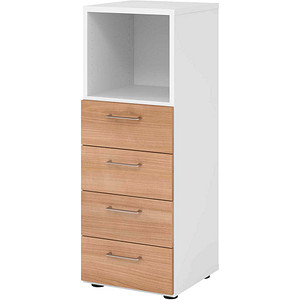 HAMMERBACHER Regalschrank 934S4, V934S4/W/N/BS nussbaum, weiß 40,0 x 42,0 x 110,0 cm, 1 St.