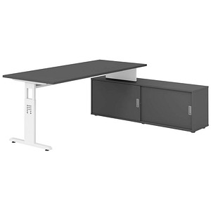 HAMMERBACHER OSE19SB höhenverstellbarer Schreibtisch grafit rechteckig, T-Fuß-Gestell weiß 180,0 x 80,0 cm