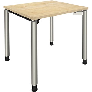 fm Sidney höhenverstellbarer Schreibtisch königsahorn rechteckig, 4-Fuß-Gestell Rundrohr silber 80,0 x 80,0 cm