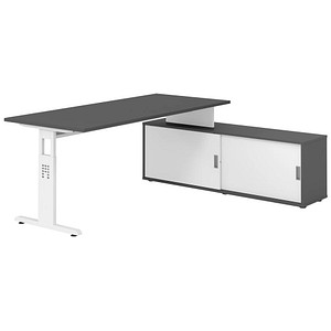 HAMMERBACHER OSE19SB höhenverstellbarer Schreibtisch grafit rechteckig, T-Fuß-Gestell weiß 180,0 x 80,0 cm