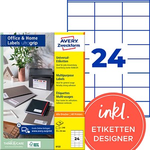 AVERY Zweckform Etiketten 6122 weiß 70,0 x 36,0 mm, 10 Blatt