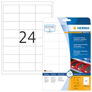 HERMA wetterfeste Folienetiketten 4573 weiß 66,0 x 33,8 mm, 20 Blatt