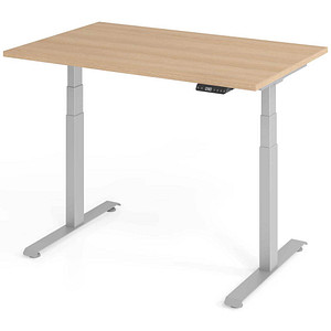 BaseLite elektrisch höhenverstellbarer Schreibtisch eiche rechteckig, T-Fuß-Gestell silber 120,0 x 80,0 cm
