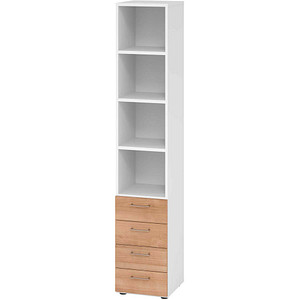 HAMMERBACHER Regalschrank 964S4, V964S4/W/N/BS nussbaum, weiß 40,0 x 42,0 x 215,6 cm, 1 St.