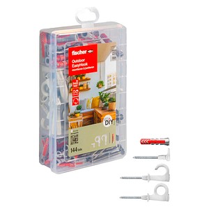 fischer easyDIY Box Outdoor EasyHook rostfrei 563577 Dübel- und Schrauben-Sortiment, 128-teilig