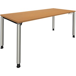 fm Sidney höhenverstellbarer Schreibtisch buche rechteckig, 4-Fuß-Gestell Rundrohr silber 180,0 x 80,0 cm