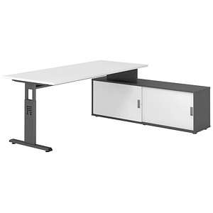 HAMMERBACHER OSE19SB höhenverstellbarer Schreibtisch weiß rechteckig, T-Fuß-Gestell grau 180,0 x 80,0 cm