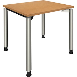 fm Sidney höhenverstellbarer Schreibtisch buche rechteckig, 4-Fuß-Gestell Rundrohr silber 80,0 x 80,0 cm