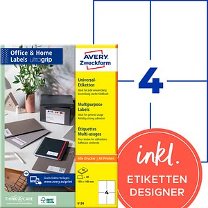 AVERY Zweckform Etiketten 6124 weiß 105,0 x 148,0 mm, 10 Blatt
