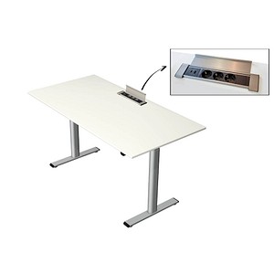 Kerkmann Move Base plus elektrisch höhenverstellbarer Schreibtisch weiß rechteckig, T-Fuß-Gestell silber 160,0 x 80,0 cm