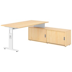 HAMMERBACHER OSE16SB höhenverstellbarer Schreibtisch ahorn rechteckig, T-Fuß-Gestell weiß 160,0 x 80,0 cm