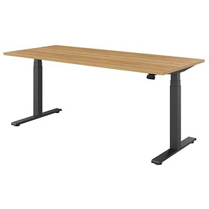 fm fouraction elektrisch höhenverstellbarer Schreibtisch eiche rechteckig, T-Fuß-Gestell anthrazit 180,0 x 80,0 cm