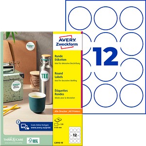 AVERY Zweckform Etiketten L3416-10 weiß 60,0 x 60,0 mm, 10 Blatt