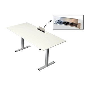 Kerkmann Move Base plus elektrisch höhenverstellbarer Schreibtisch weiß rechteckig, T-Fuß-Gestell silber 180,0 x 80,0 cm