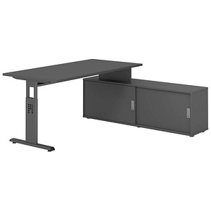 HAMMERBACHER OSE16SB höhenverstellbarer Schreibtisch grafit rechteckig, T-Fuß-Gestell grau 160,0 x 80,0 cm