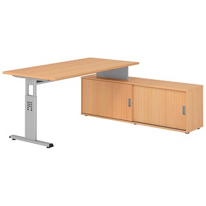 HAMMERBACHER OSE16SB höhenverstellbarer Schreibtisch buche rechteckig, T-Fuß-Gestell silber 160,0 x 80,0 cm