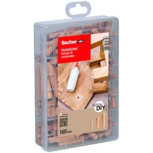 fischer easyDIY Box 548597 Holzdübel-Sortiment, 160-teilig